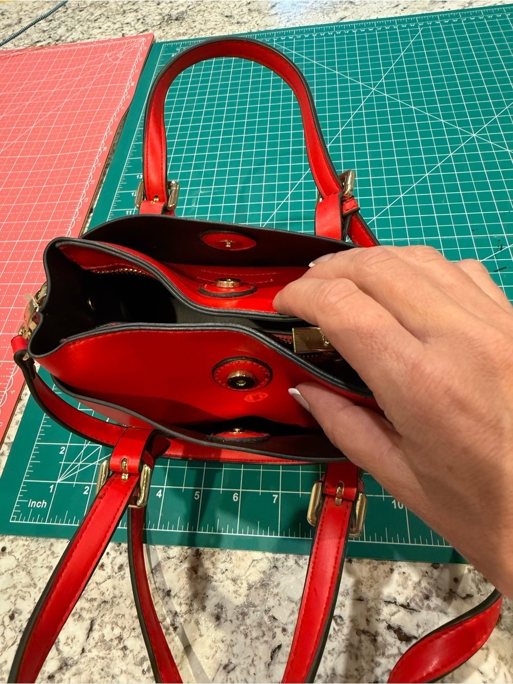 Forever 21 Red Mini Satchel Crossbody Purse Faux Leather Gold Hardware Like New - Picture 9 of 12